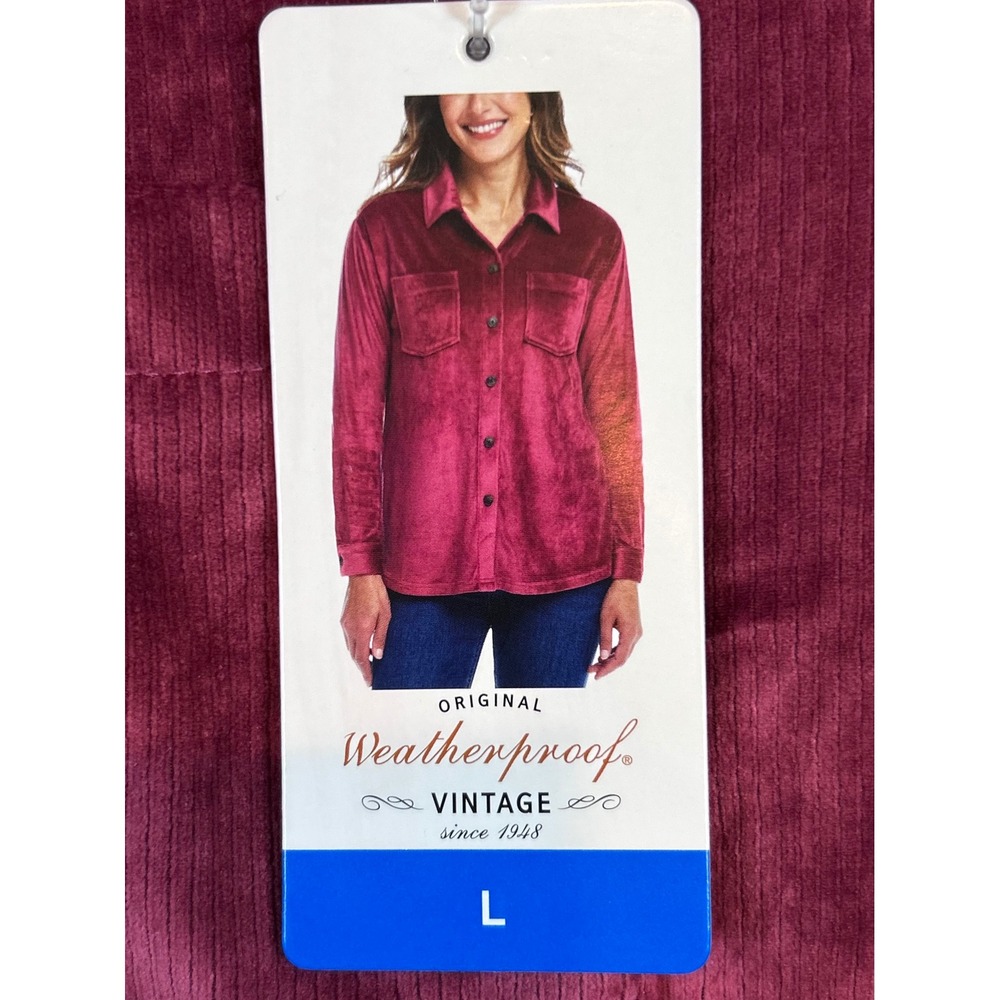 NWT Weatherproof Vintage Womens Burgundy Corduroy Button Down Shirt Shacket L